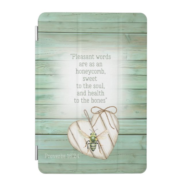 Adorable Faux Green Wood Heart Green Bee Scripture iPad Mini Cover (Front)