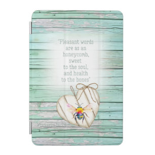 Adorable Faux Green Wood Heart Rainbow Bee Bible iPad Mini Cover