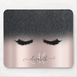 Adorable Faux Lashes Black Glitter Ombre Rose Gold Mouse Pad