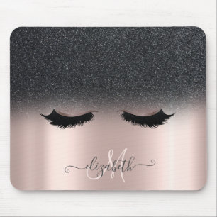Adorable Faux Lashes Black Glitter Ombre Rose Gold Mouse Pad