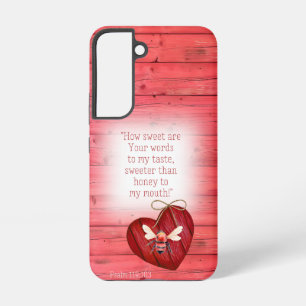 Adorable Faux Red Wood Red Heart Orange Bee Faith Samsung Galaxy S22 Case