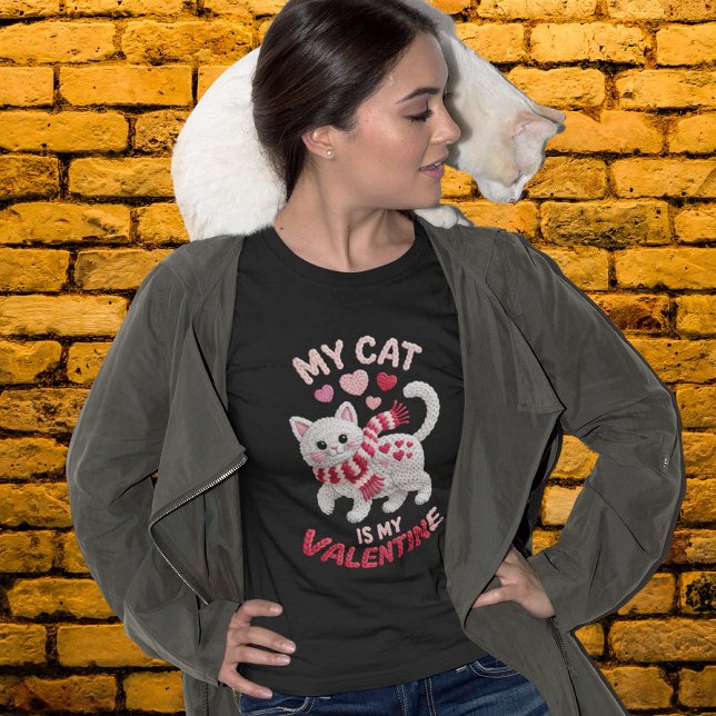 Adorable Faux Yarn My Cat Is My Valentine Design T-Shirt (Creator Uploaded)
