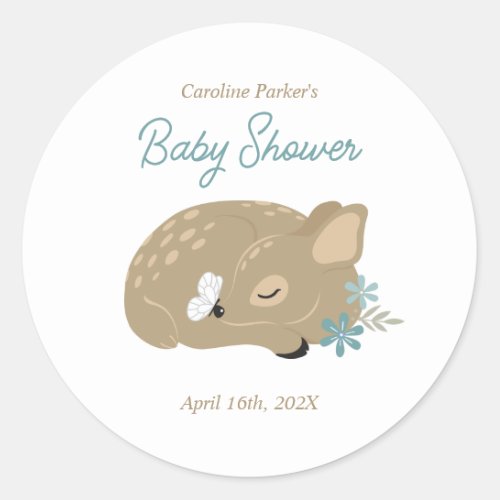 Adorable Fawn Baby Shower Classic Round Sticker