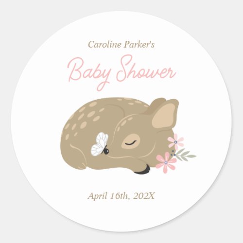 Adorable Fawn Baby Shower Classic Round Sticker