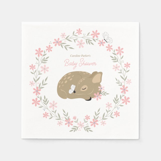 Adorable Fawn Baby Shower Classic Round Sticker Napkins (Front)