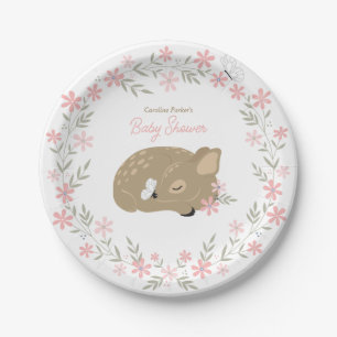 Adorable Fawn Baby Shower Classic Round Sticker Paper Plates