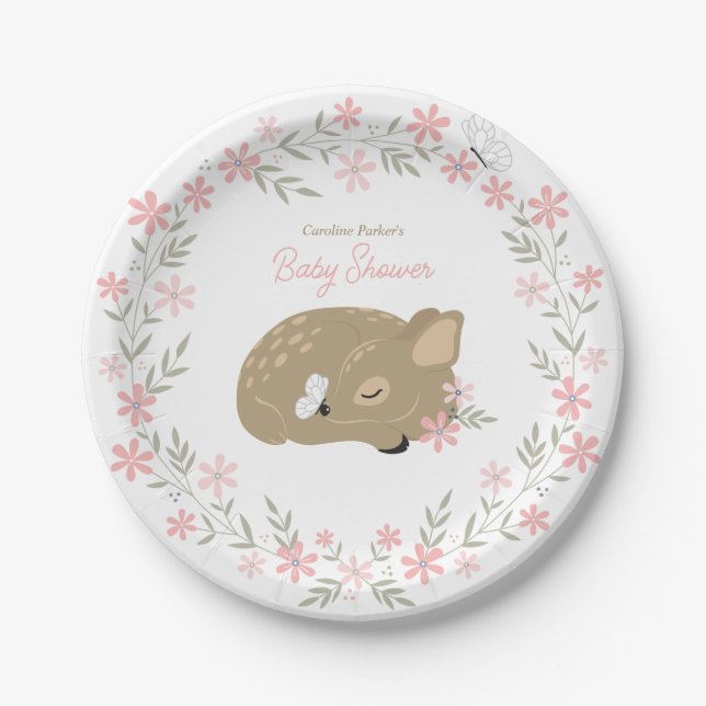 Adorable Fawn Baby Shower Classic Round Sticker Paper Plates (Front)
