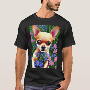 Adorable Fawn Chihuahua Playing in Flowers T-Shirt