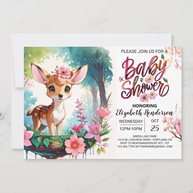 Adorable Fawn Wildflower Girl Baby Shower Invitation (Front)