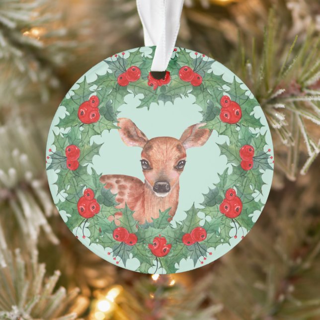Adorable Fawn Wreath Granddaughter Ornament (Tree)