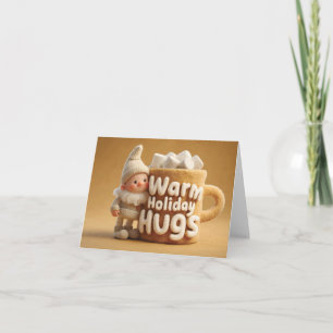 Adorable Felt Gnome with Marshmallow Mug  Holiday Card