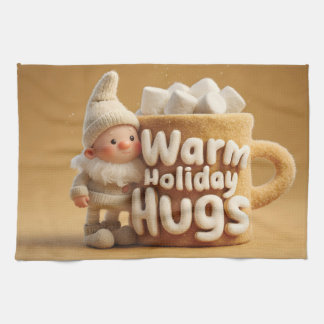 Adorable Felt Gnome with Marshmallow Mug Kitchen Towel