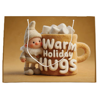 Adorable Felt Gnome with Marshmallow Mug Large Gift Bag