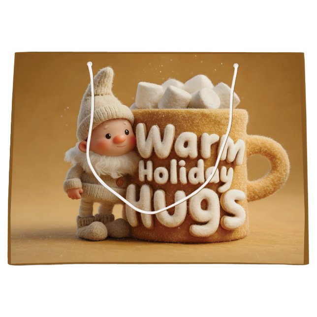 Adorable Felt Gnome with Marshmallow Mug  Large Gift Bag (Front)