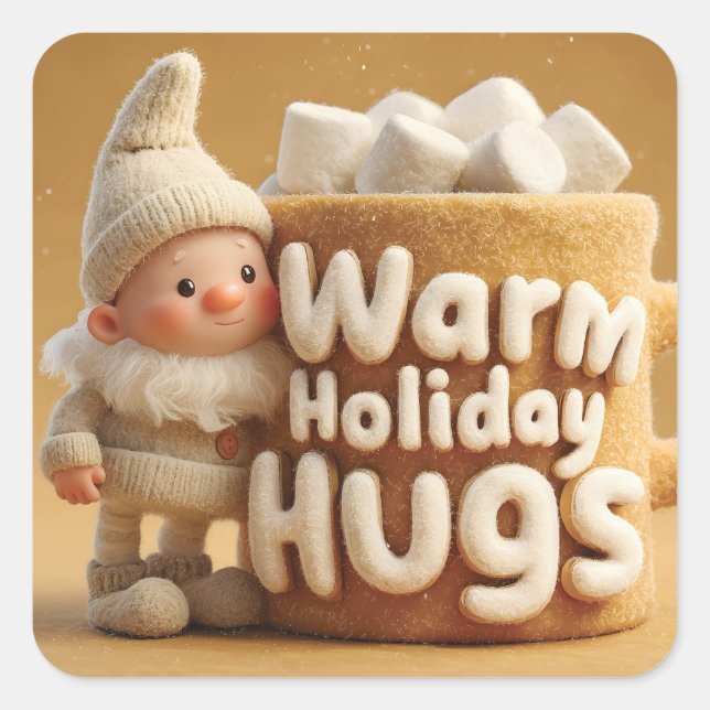 Adorable Felt Gnome with Marshmallow Mug  Square Sticker (Front)