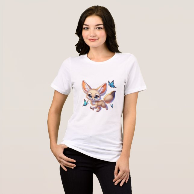 adorable fennec fox surrounded by dreamy butterfli Tri-Blend shirt (Front Full)