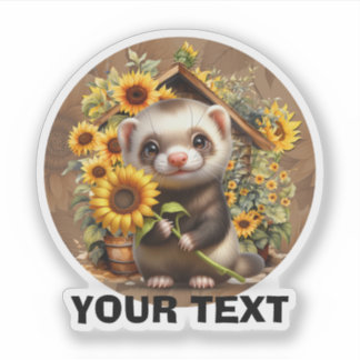 Adorable Ferret with Sunflowers Customizable. Sticker