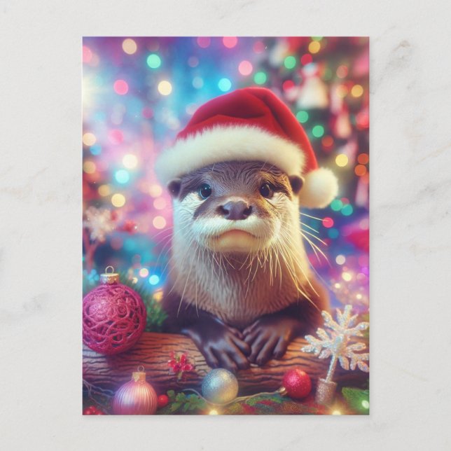 Adorable Festive Christmas Otter Postcard (Front)