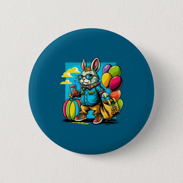 Adorable Festive Easter Kids Cute Easter Bunny Gra Button (Front)