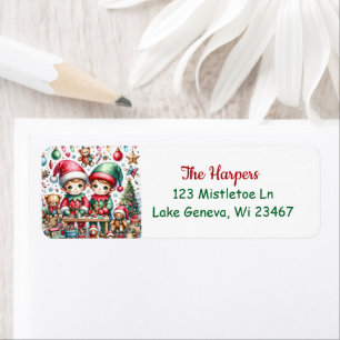 Adorable Festive Elves at Santa's Workshop Label