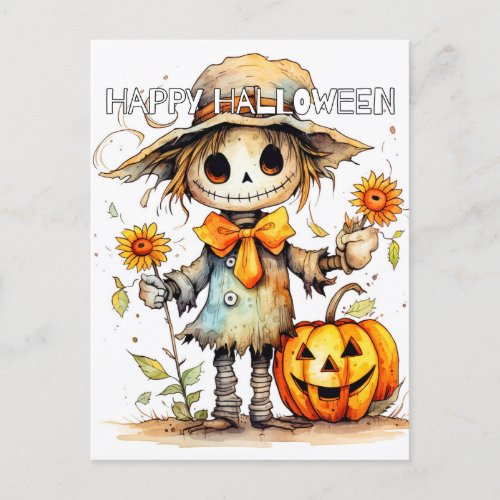 Adorable Festive Little Scarecrow Postcard