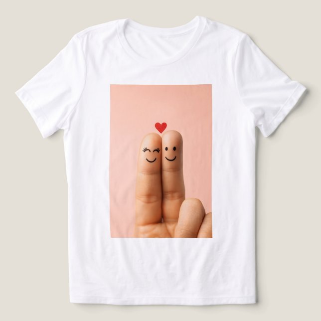 Adorable Finger Couple Art, Cute Finger Faces Tri-Blend Shirt (Design Front)