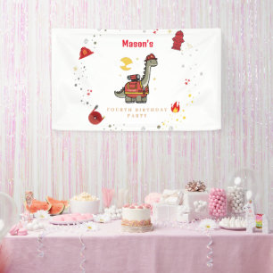 Adorable Firefighter Dino birthday Banner