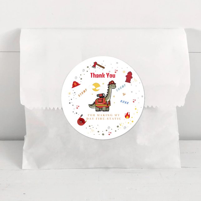Adorable Firefighter Dino  birthday  Classic Round Sticker (Creator Uploaded)