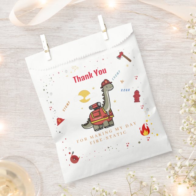 Adorable Firefighter Dino  birthday  Favor Bag (Clipped)