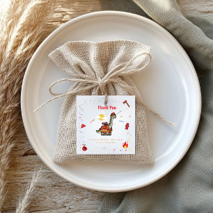 Adorable Firefighter Dino birthday Favor Tags