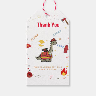 Adorable Firefighter Dino birthday Gift Tags