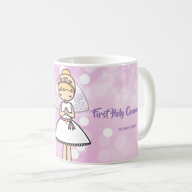Adorable First Holy Communion blond girl name mug (Front Right)