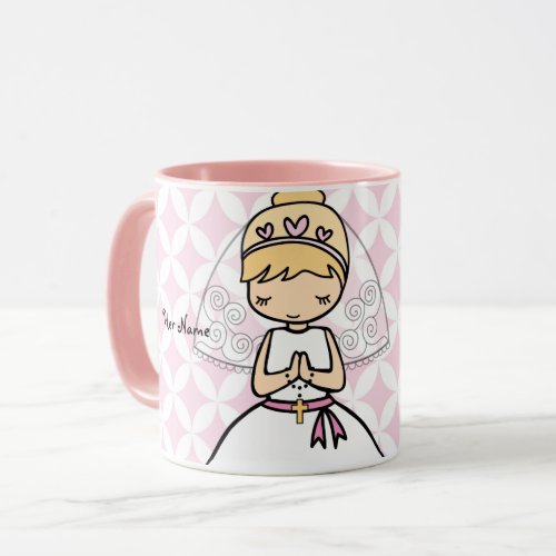 Adorable First Holy Communion blonde girl name Mug