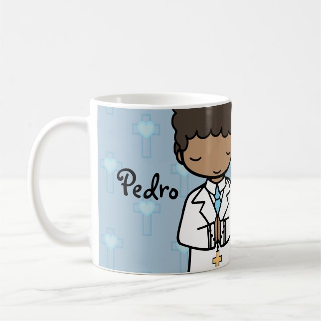 Adorable First Holy Communion boy blue name Coffee Mug (Left)