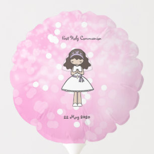 Adorable First Holy Communion brunette girl name Balloon