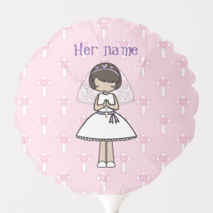 Adorable First Holy Communion brunette girl name Balloon