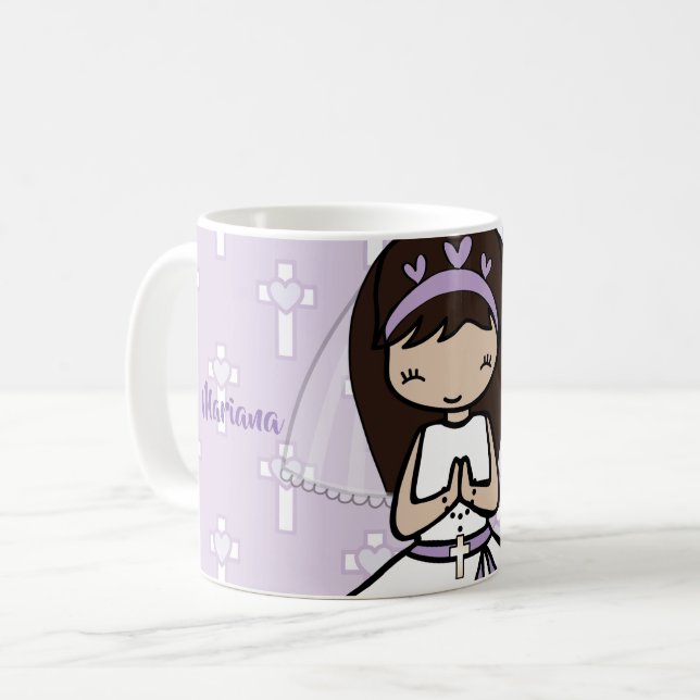 Adorable First Holy Communion brunette girl name Coffee Mug (Front Left)