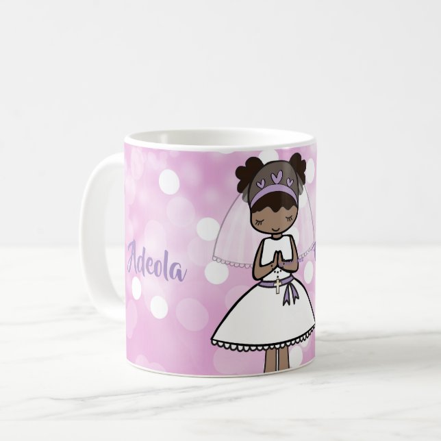 Adorable First Holy Communion Girl name mug (Front Left)