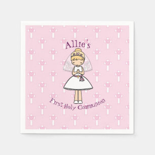 Adorable First Holy Communion little blonde  girl Napkins