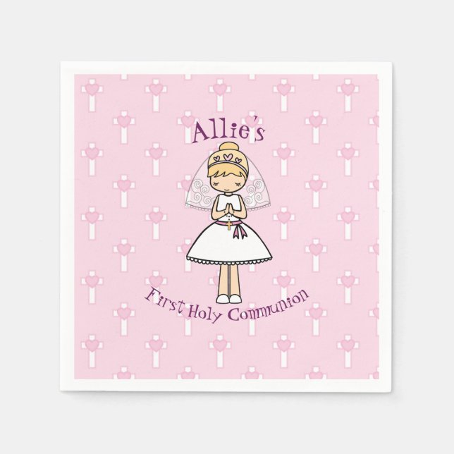 Adorable First Holy Communion little blonde  girl Napkins (Front)