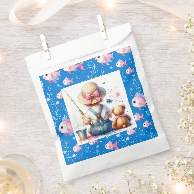 Adorable Fishing Themed Girl's Baby Shower  Favor Bag (Clipped)