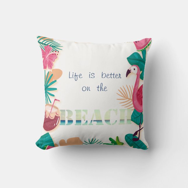 Adorable Flamingo,Tropical Flowers,Fruits Throw Pillow (Front)