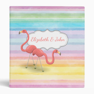 Adorable Flamingos In Love,Colorful Stripes 3 Ring Binder