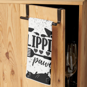 Adorable "Flippin Pawesome" with peeping cats Kitchen Towel
