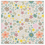 Adorable floral and animals girly fabric white