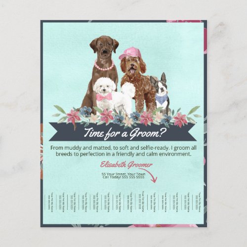 Adorable Floral and Mint Dog Groomer Tear Sheet