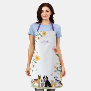 Adorable Floral Dog Breed Pet Care Services White Apron