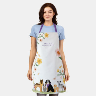 Adorable Floral Dog Breed Pet Care Services White Apron