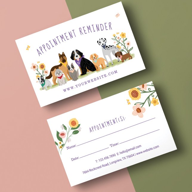 Adorable Floral Dog & Cat Pet Care Services White Appointment Card (Creator Uploaded)