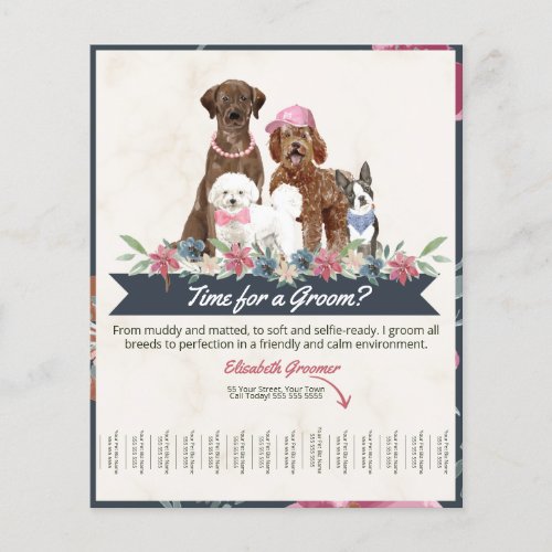 Adorable Floral Dog Groomer Tear Sheet Flyer 